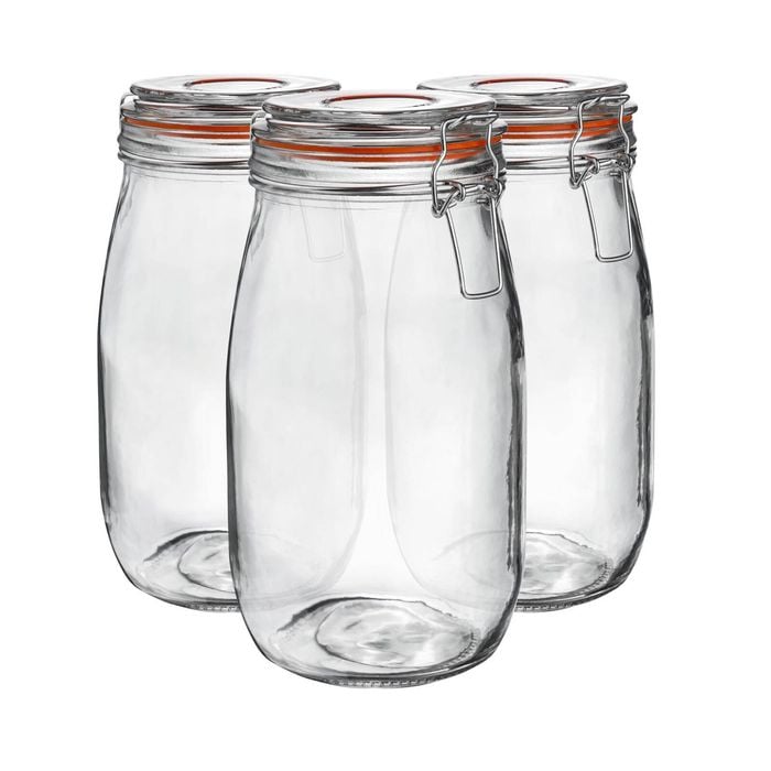 Argon Tableware Glass Storage Jars - 1.5l/50.7oz - Set Of 6 - 4 Colour Seals Airtight Kitchen Storage Container Preserving Jar