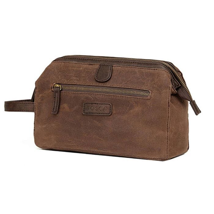 Tosca Men's Waxed Canvas Wash Toiletry Travel Bag 25cm