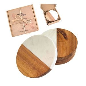 Acacia Wood & Marble Coasters – Set Of 4