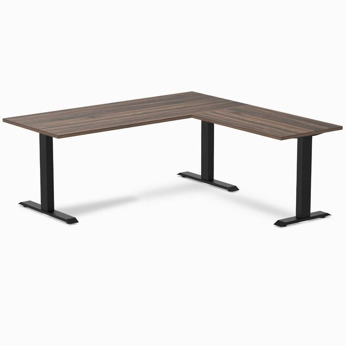 Desky Fixed Height Jarrah Legno Melamine L-Shape Office Desk 1800x1750mm Matte Black Frame