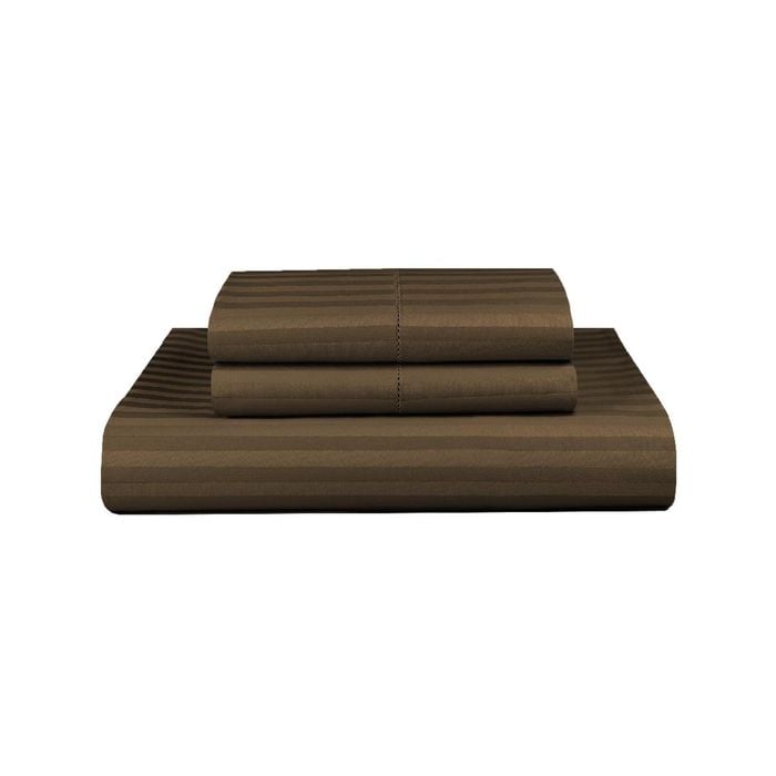 Dreamfields King Chocolate 1000TC Microfibre 1cm Stripe Soft Quilt Doona Duvet Cover Set