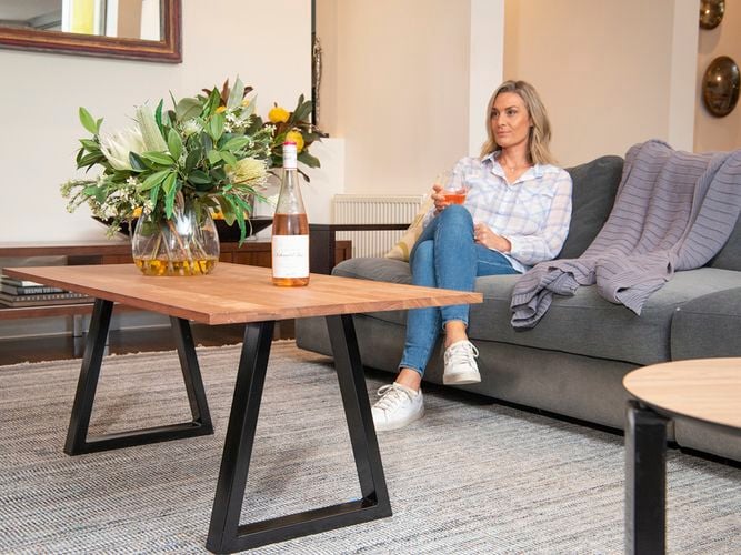 table with steel legs and wooden top