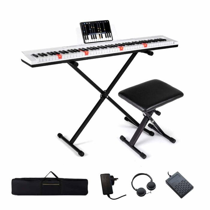 Costway 88-Key Electric Keyboard Kid Digital Piano w/Light-up Button White