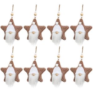 8PK Urban Fabric Tomte Santa Head Hanging Decoration 10cm Bisque/Brown Assorted