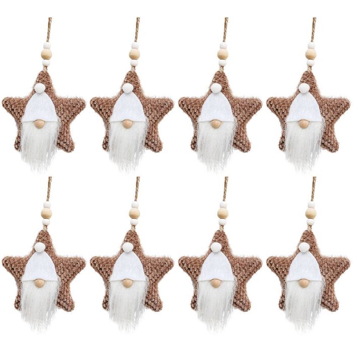 8PK Urban Fabric Tomte Santa Head Hanging Decoration 10cm Bisque/Brown Assorted
