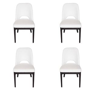 SK Designer Living | Pack of 4 | Maribel Upholstered Boucle Dining Chair | Black Legs - White Bouclé