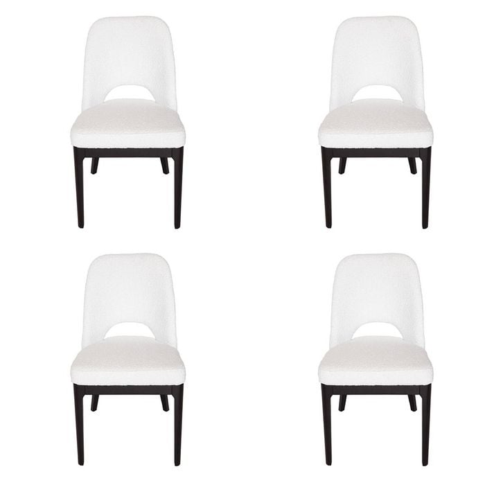 SK Designer Living | Pack of 4 | Maribel Upholstered Boucle Dining Chair | Black Legs - White Bouclé
