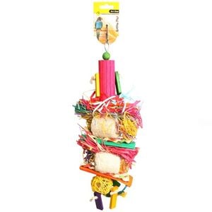 Loofa with Rattan Ball Raffia & Wooden Beads 38cm Bird Toy (Avi One)