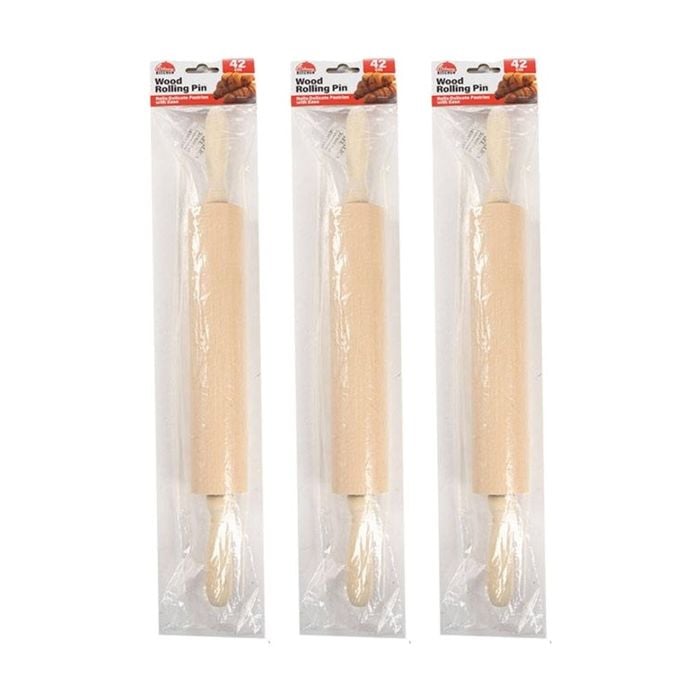 3PK Culinary Kitchen Wooden Rolling Pin W/ Handles Pastry Baking Tool 42cm