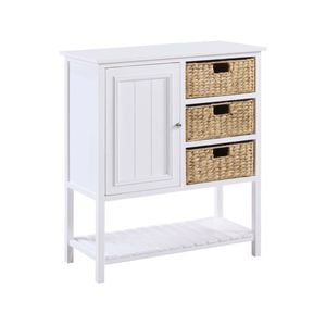 Design Square Novena Sideboard Buffet Unit Storage Cabinet 1-Door 3-Woven Baskets White