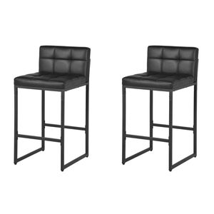 Ufurniture Bar Stools Set Of 2 Pu Kitchen Stools With Back And Metal Footrest Counter Stools Black
