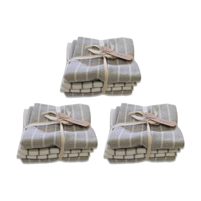 3x3pc Cdsi Basket Weave Tea Towel Recycled Cotton Set Taupe 50x70cm
