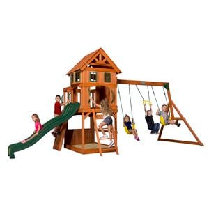 Backyard Discovery Atlantis Cedar Wood Play Centre Swing Set with Slide and Clubhouse