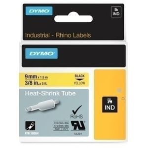 Dymo Rhino Heat Shrink Label  9mm Black On Yellow
