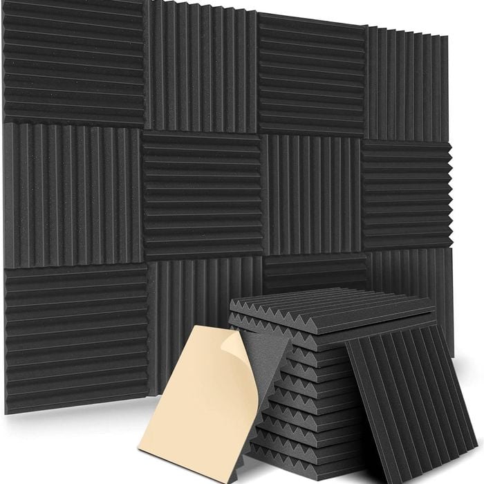 24packs Black Self-adhesive Acoustic Foam Sound Insulation Fire Resistant Wall Panels High-density