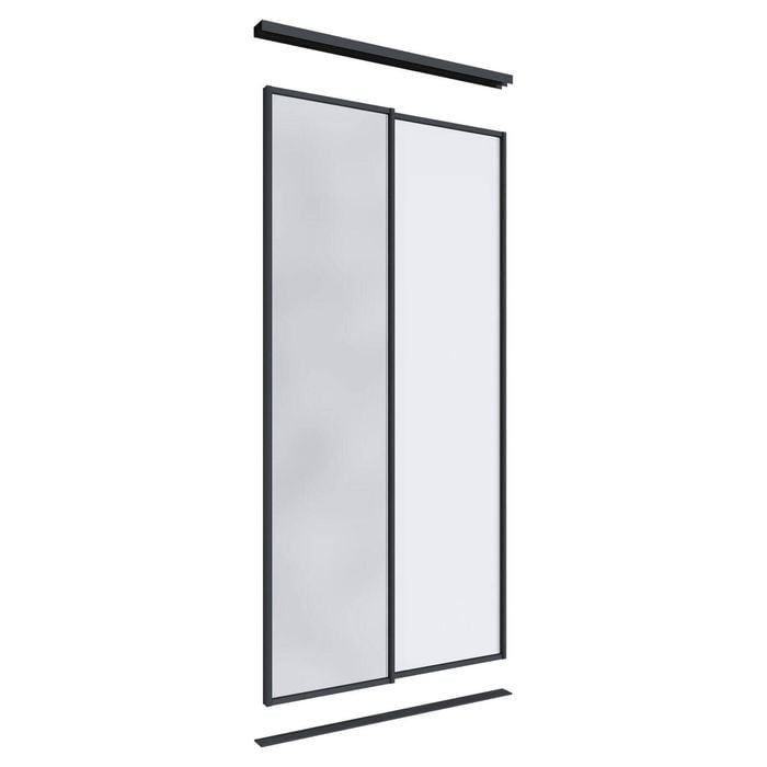 Lugna 2400 x 1200mm Black 1 Mirror 1 Melamine Wardrobe Double Sliding Doors