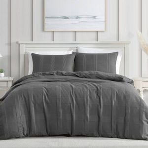 Ardor Shiloh Sutle Check Textured Quilt Duvet Cover Set Single Charcoal