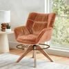 HOMFURN 360° Swivel Velvet Armchair , Curved Armrests, Rubber Wood Legs,
