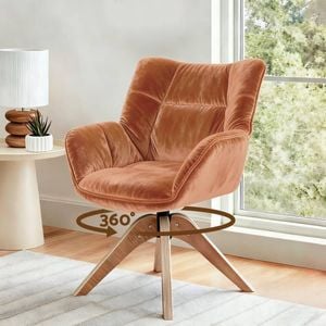HOMFURN 360° Swivel Velvet Armchair , Curved Armrests, Rubber Wood Legs,