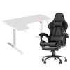 Advwin 140cm White Gaming Desk Rgb Led Light & Gaming Chair With Footrest Black