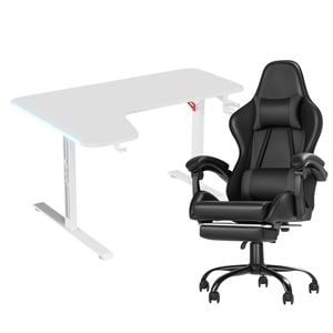 Advwin 140cm White Gaming Desk Rgb Led Light & Gaming Chair With Footrest Black