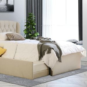 Istyle Dupont King Single Trundle Storage Bed Frame Fabric White Oak Beige