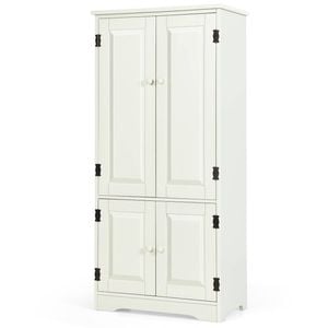 Costway Wooden Buffet Sideboard Vintage Storage Cabinet Kitchen Cupboard Hallway Living Room W/2 Door& Adjustable Shelf Ivory