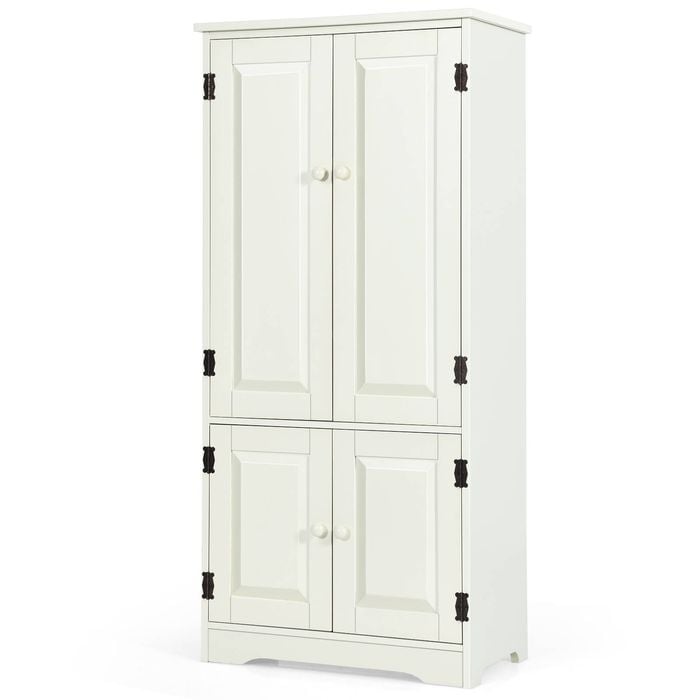 Costway Wooden Buffet Sideboard Vintage Storage Cabinet Kitchen Cupboard Hallway Living Room W/2 Door& Adjustable Shelf Ivory