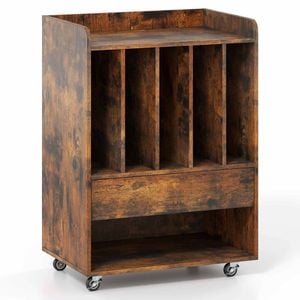 Costway Record Player Stand Wheels 5compartment Drawer Vinyl Brown