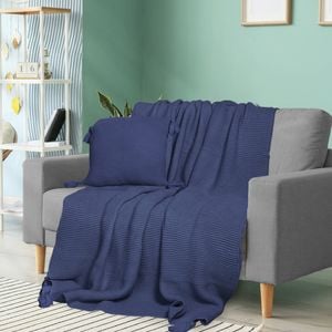 Dreamz Knitting Throw Blanket Cushion Set Pillow Tassel Fringe Sofa Bed Rug