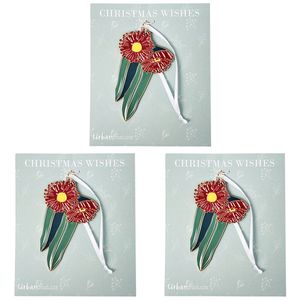 3PK Urban Australian Flora Hanging Christmas Decoration 8cm Red/Green