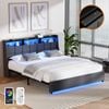 Oikiture Bed Frame King Size With Led Light USB Charging Storage Headboard