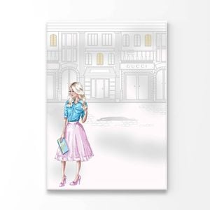 Stylish Woman with Fashion Store Print 100% Australian Made 60x90cm (Stretched Canvas)