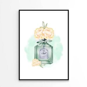 Green Elegant Perfume with Yellow Shaded Flowers Print 100% Australian Made 90x120cm (Poster)