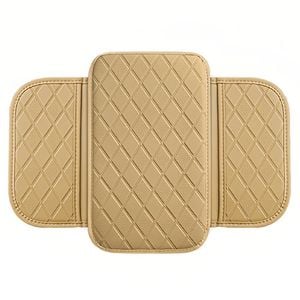 Catzon Car Console Armrest Cover Microfiber Leather Cushion With 2 Storage Pockets-beige
