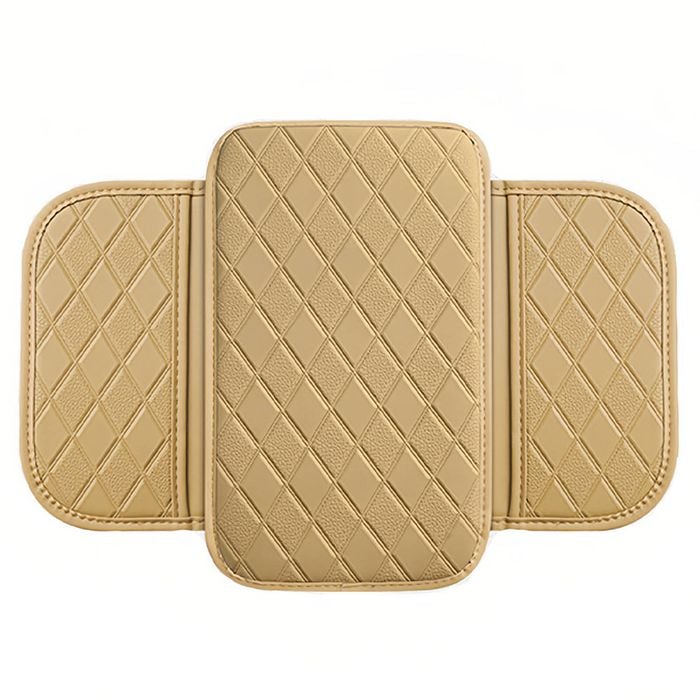 Catzon Car Console Armrest Cover Microfiber Leather Cushion With 2 Storage Pockets-beige