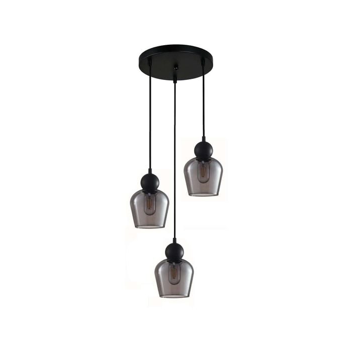 CLA Lighting CHAMPAN2 Interior Black Smoke Glass Ellipse Pendant Light- 3 lits Round