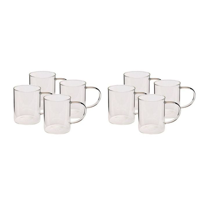 2x 4pcCoffee Culture Ivy 420ml Glass Single Wall Hot/Cold Drink Mug Set Clear
