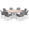 Tuscany 1.8m Aluminium And Teak Dining Table White 8 Hugo Chairs & Grey Rope/textured Olefin Cushions