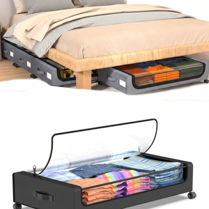 Black Square Under-Bed Storage Rack with Wheels Sturdy Easy to Move for Bedroom AU