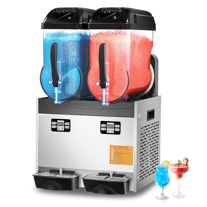 Vevor 12lx2 Commercial Slushy Machine Silver Black Double Tank 96 Cups Stainless Steel For Home