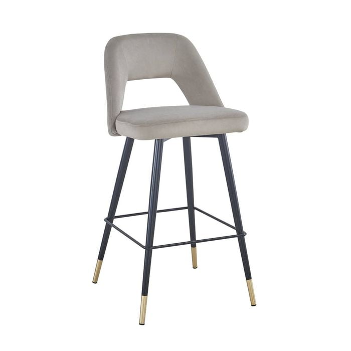 HomeStar Set of 2 Delphi Velvet Fabric Kitchen Bar Stool - Light Grey