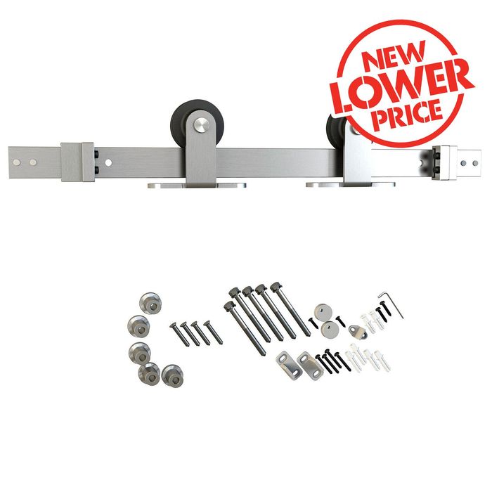 Rolltrak  2000 x 40 x 6mm Satin Nickel Top Fix Barn Door Track Set