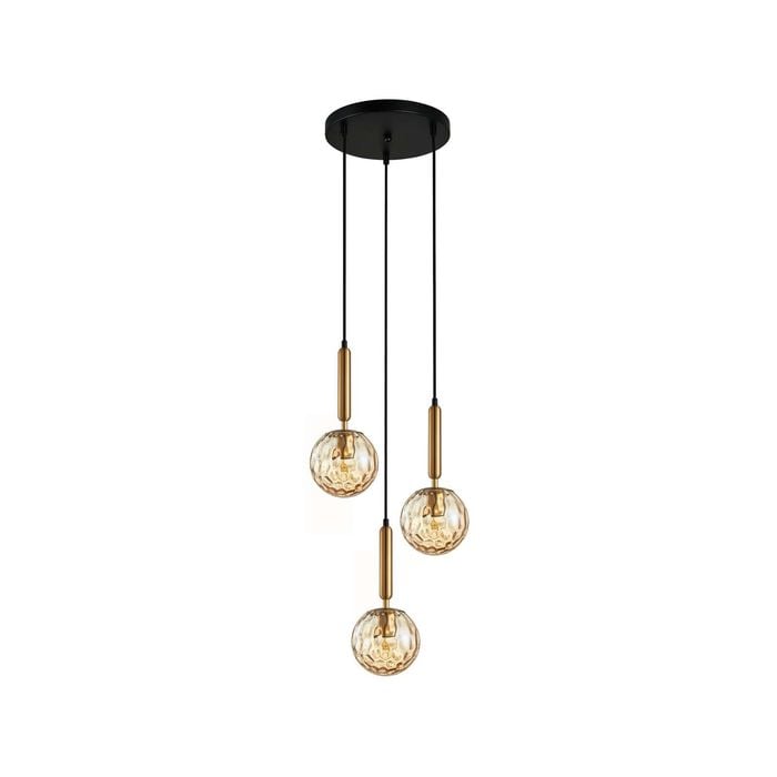 CLA Lighting TRATTINO1 Interior Bronze Amber Spherical Glass Brass Highlight Pendant Light- 3 lits Round