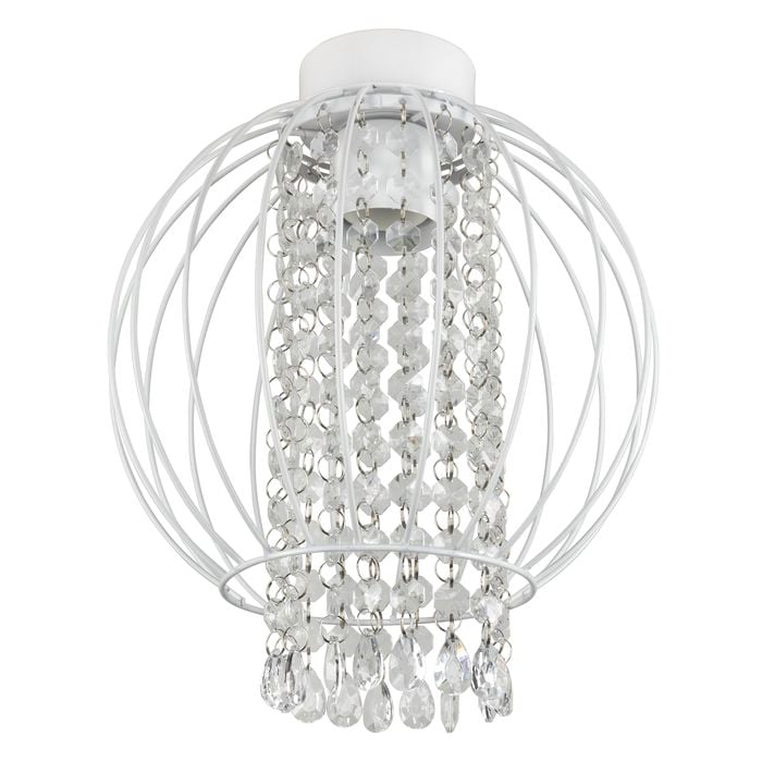 Brilliant 25 x 28cm Hedy White Cage And Clear Bead Batten Fixture