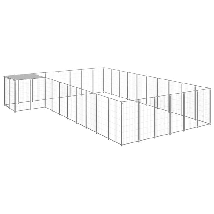 vidaXL Dog Kennel Silver 19.36 m² Steel Outdoor Puppy Enclosure Dog Cage House