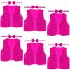 6x Kids Sequin Vest Bow Tie Set Costume 80s Party Dress Up Waistcoat Hot Pink