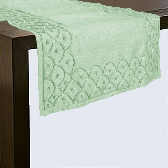 Silk Blend Beaded Table Runner 45cm x 200cm - Sea Crest