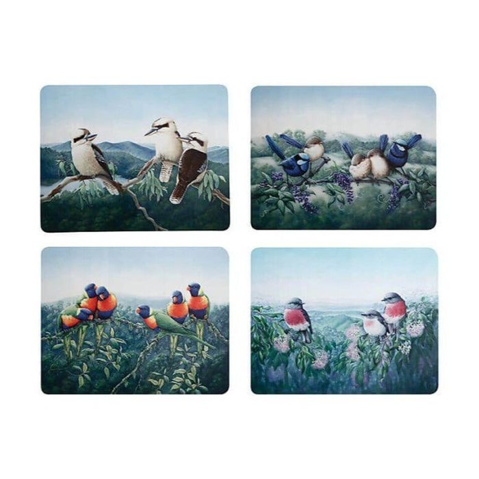 4pc Maxwell & Williams Birds Of Aus KC 10yr Anniv Cork Placemat Set 34cm Assort