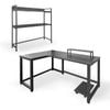 Foret L-shaped Desk Expandable Bookshelf Set Black Walnut Storage Home Office
